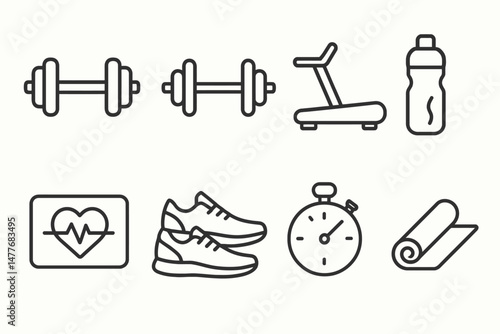 Minimal Fitness and Workout Icons Collection vector
