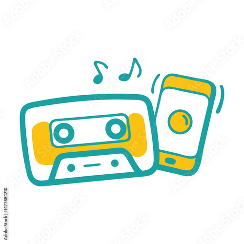 Classic audio cassette illustration for nostalgia.