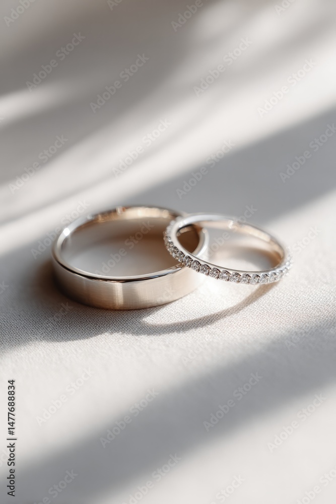 Elegant rings resting on soft fabric, capturing light with stunn Elegant rings resting on soft fabric, capturing light with stunn