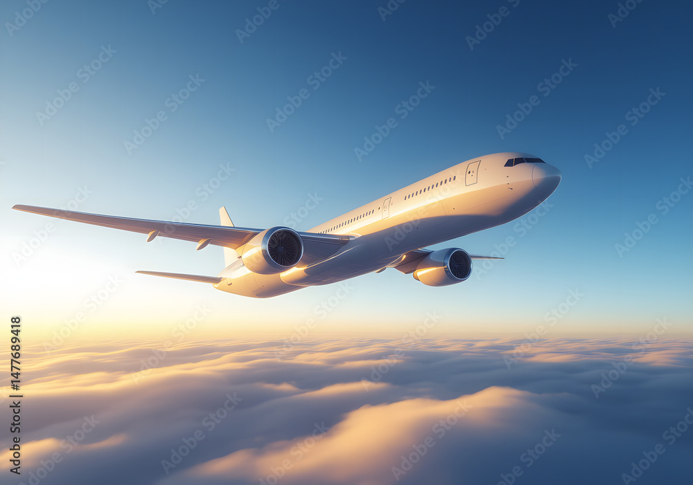 Naklejka premium Flight Above the Clouds: Passenger Jet in the Sky