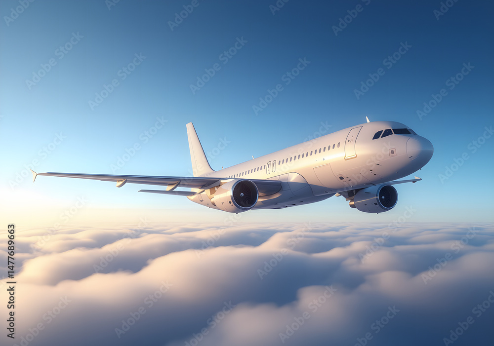 Fototapeta premium Flight Above the Clouds: Passenger Jet in the Sky