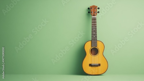 Fototapeta Naklejka Na Ścianę i Meble -  Ukulele against a mint green backdrop