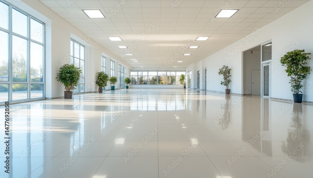 Bright empty hallway with plants interior architecture and design Bright empty hallway with plants interior architecture and design
