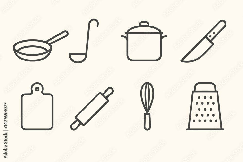 Essential Kitchen Utensil Icons Collection vector Essential Kitchen Utensil Icons Collection vector