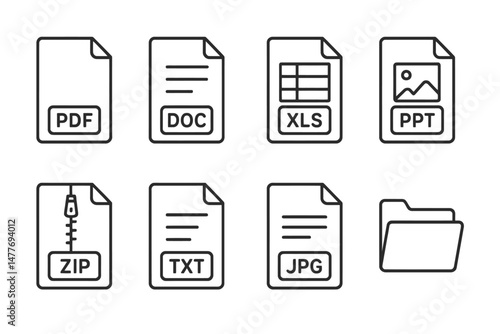 File Type Icons for Digital Documents and Folders vector