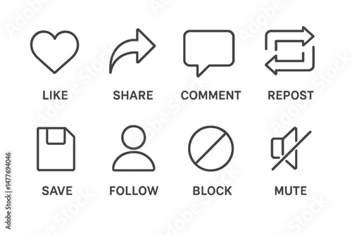 Essential Social Media Action Icons Set vector