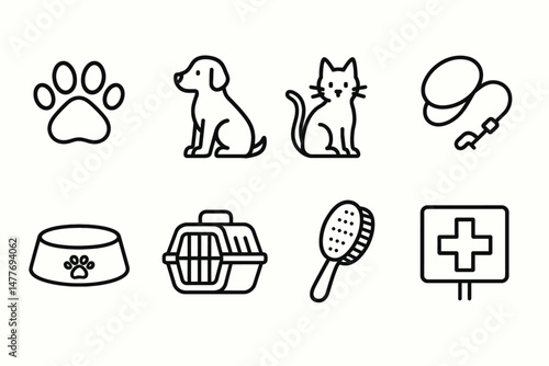 Outline Icons of Pet Care Essentials vector
