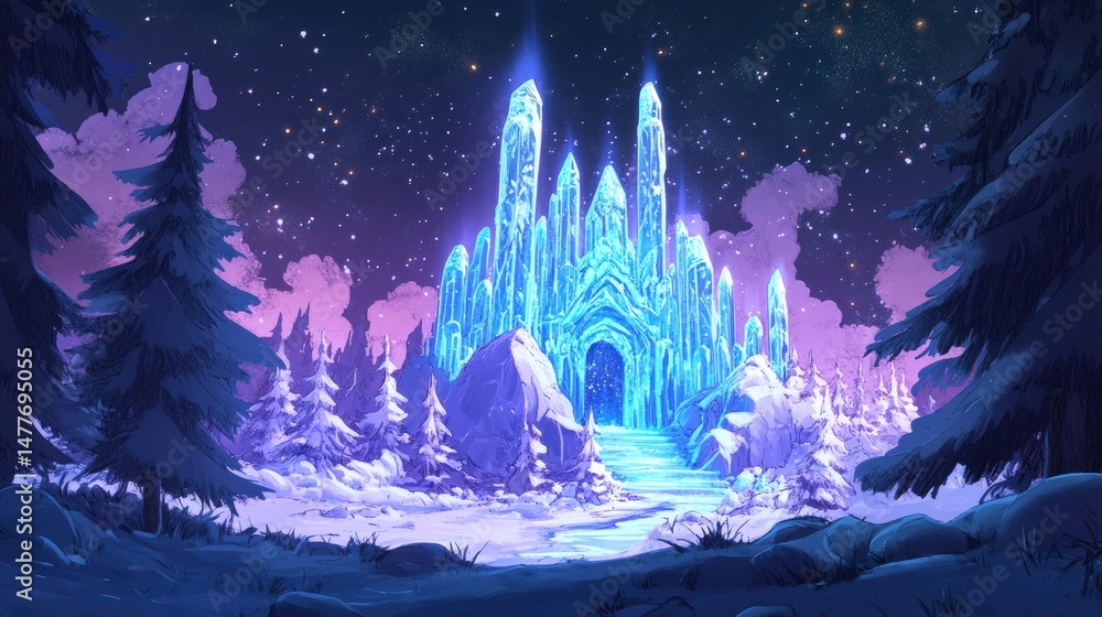 Fototapeta premium A magnificent, icy structure nestled in a snowy forest.