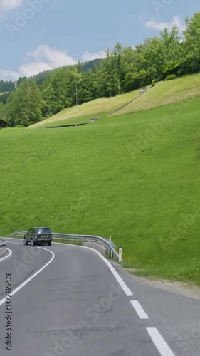 Vertical view of Austria road from car