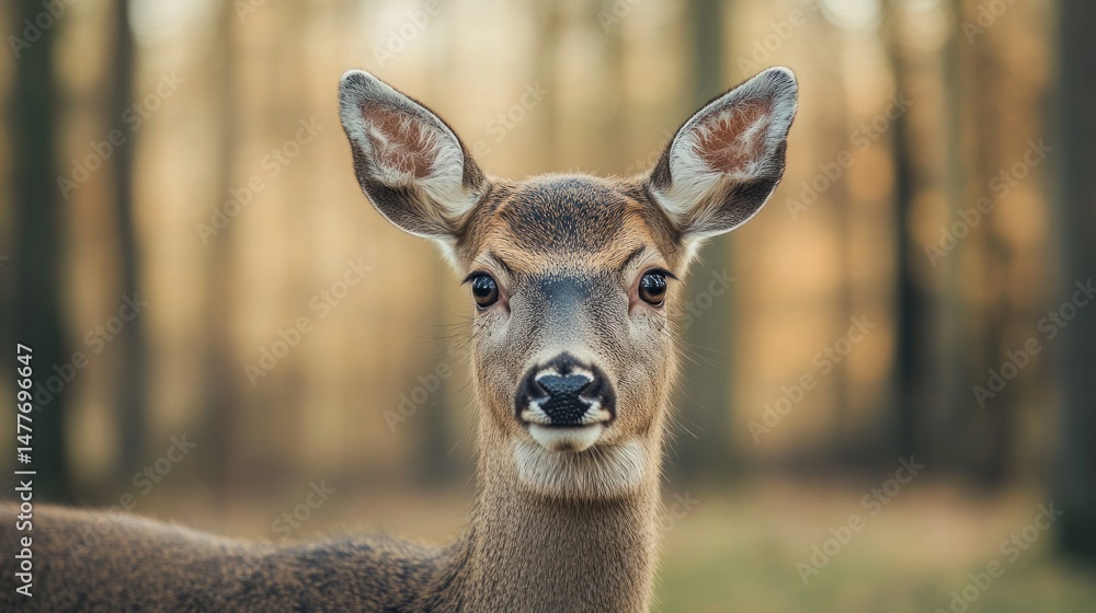 Obraz premium Intimate portrait of a graceful deer against a serene forest backdrop