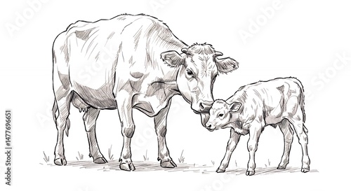 Cow and calf illustration