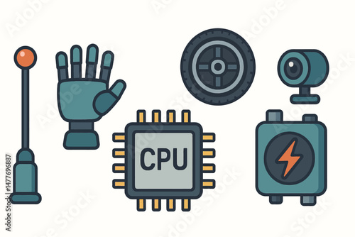 Flat Illustration of Robot Components and Tech Parts vector