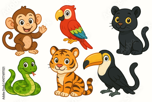 Cartoon Jungle Animals Set for Children vector