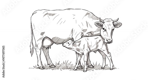 Cow and calf illustration