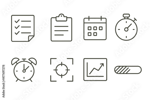 Minimalist Task and Time Management Icons vector