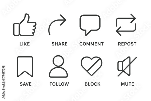 Social Media Interaction Icons in Line Style vector