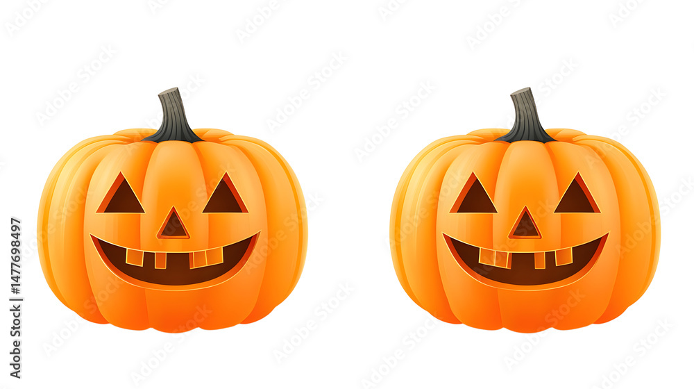 Two Playful Jack-o'-lanterns Smiling Cheerfully, Perfect for Halloween Decor and Festivities Two Playful Jack-o'-lanterns Smiling Cheerfully, Perfect for Halloween Decor and Festivities