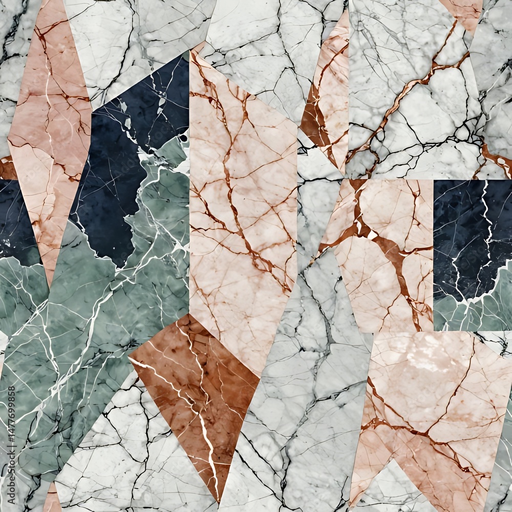 Fototapeta premium Abstract Geometric Marble Texture Pink, Teal, and Gray Stone Pattern