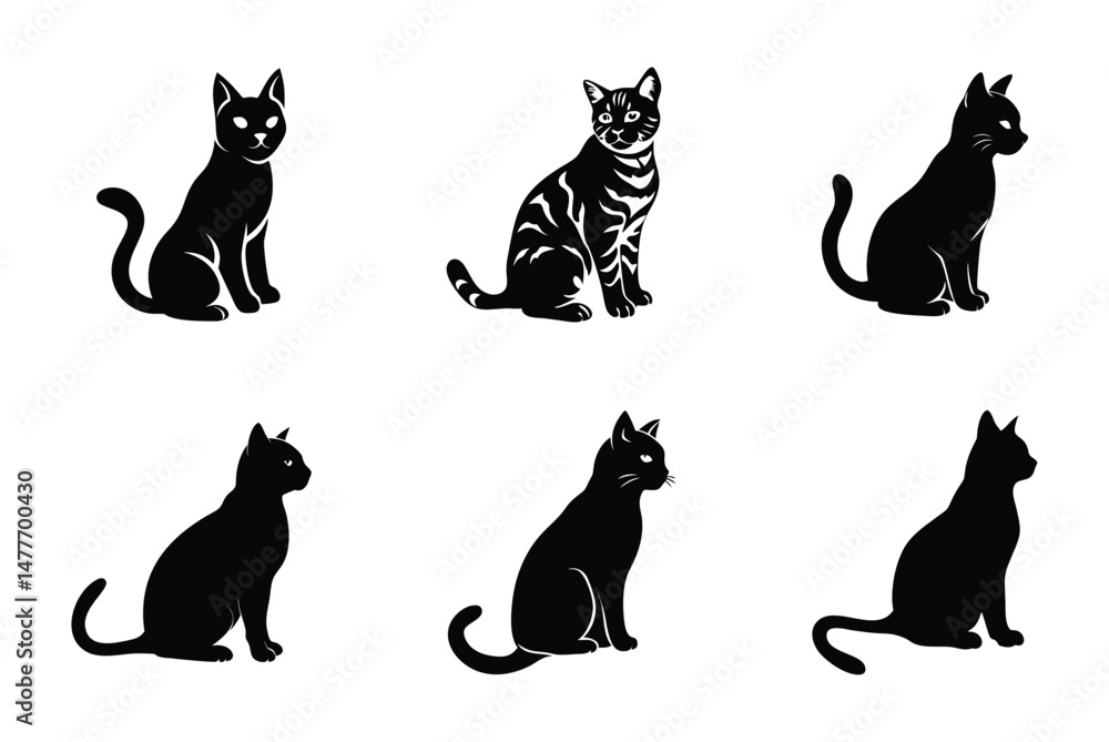 Stylish vector illustration of a collection of cat silhouettes on a white background. Perfect for pet lovers, animal lovers, and design projects. Stylish vector illustration of a collection of cat silhouettes on a white background. Perfect for pet lovers, animal lovers, and design projects.