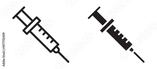Vaccine vial icon in black modern and lines and solid