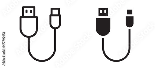 USB cable icon in black modern and lines and solid