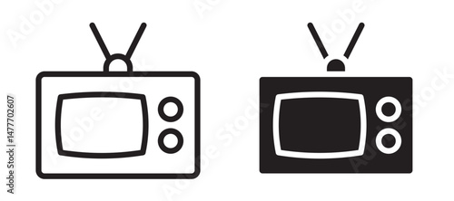 Television icon in black modern and lines and solid