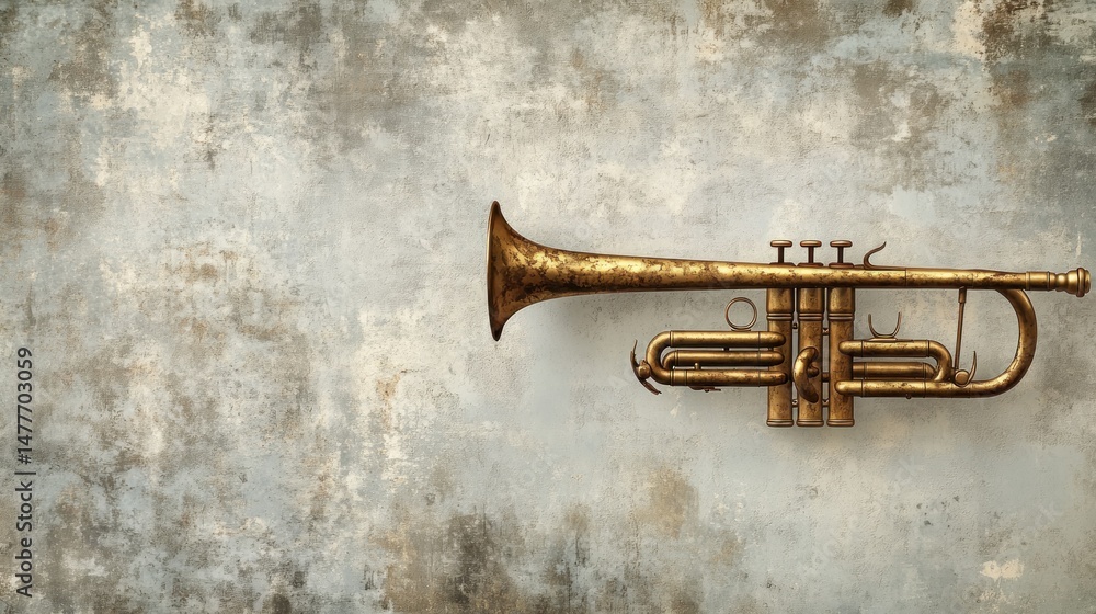 Fototapeta premium Vintage trumpet on textured wall
