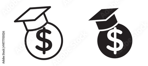 Scholarship icon in black modern and lines and solid