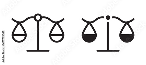 Scales of justice icon in black modern and lines and solid