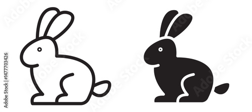 Rabbit icon in black modern and lines and solid
