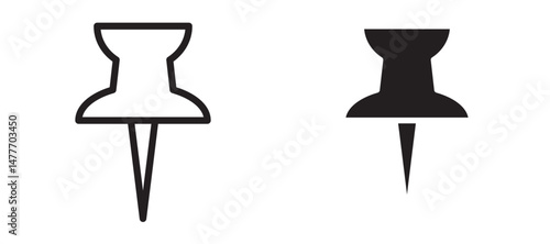 Push pin icon in black modern and lines and solid