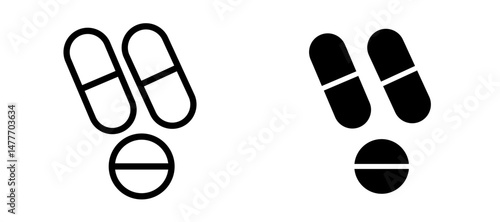 Pills icon in black modern and lines and solid