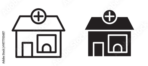 Pharmacy icon in black modern and lines and solid