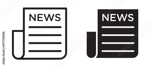 Newspaper icon in black modern and lines and solid
