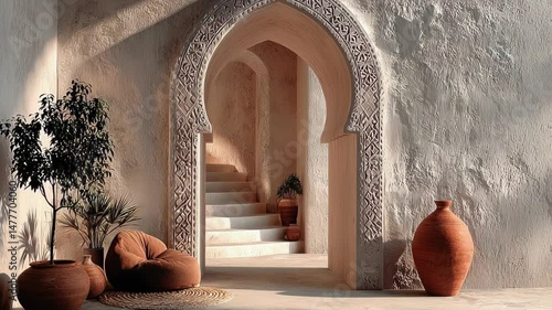 Warm earthy tones highlight intricate archways and cozy decor inviting tranquility