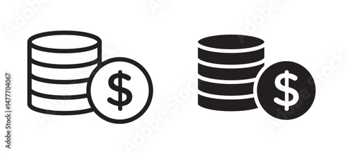 Money coin icon in black modern and lines and solid