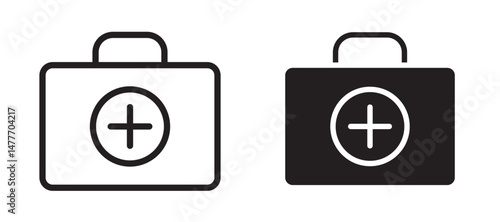 Medical kit icon in black modern and lines and solid