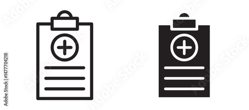 Medical report icon in black modern and lines and solid