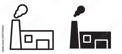 Industrial factory icon in black modern and lines and solid