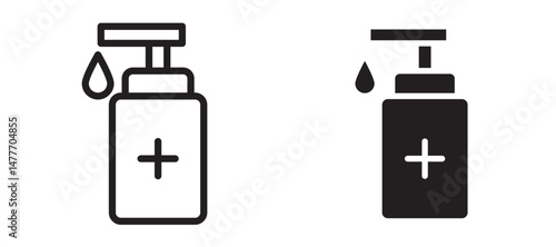 Hand sanitizer icon in black modern and lines and solid