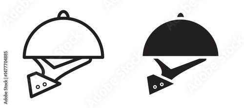 Hand holding tray icon in black modern and lines and solid