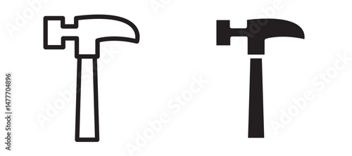 Hammer icon in black modern and lines and solid