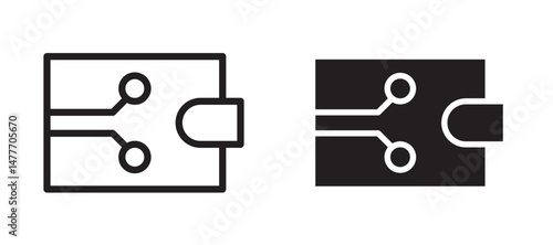 Cryptocurrency wallet icon in black modern and lines and solid