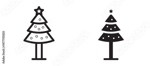 Christmas tree icon in black modern and lines and solid