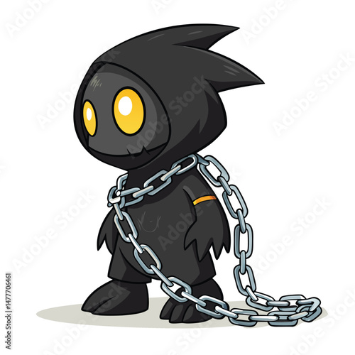 Render a miniature shadow creature, possessing a single luminous eye, subtly detailed, exhibiting a mischievous expression, perched on a gnarled branch.