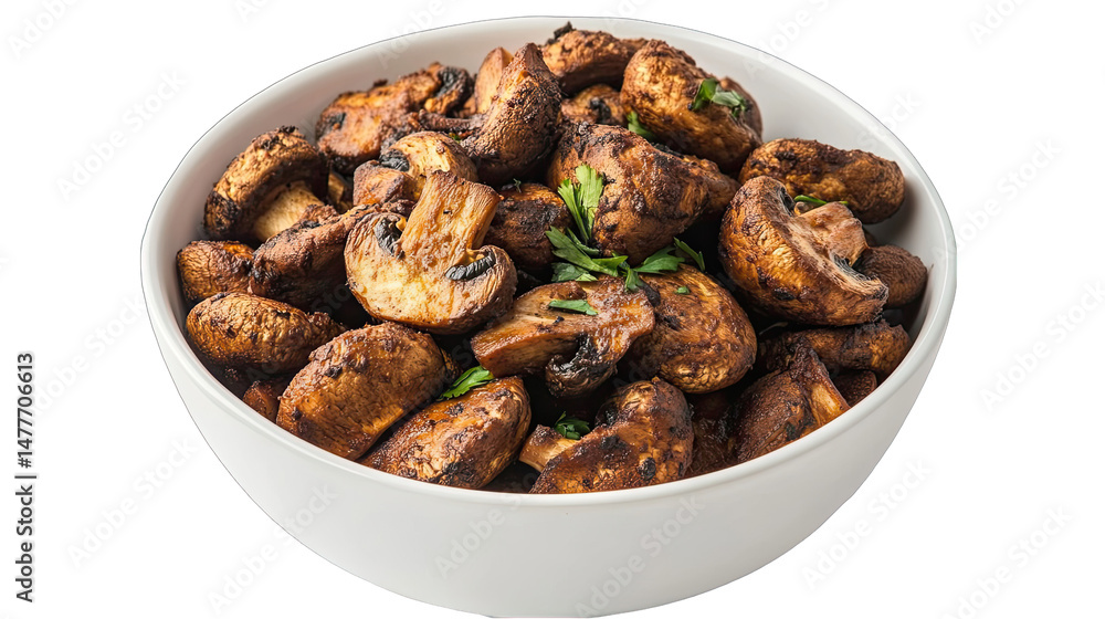 Roasted Mushrooms Recipe Bowl of Delicious isolated on transparent background Roasted Mushrooms Recipe Bowl of Delicious isolated on transparent background
