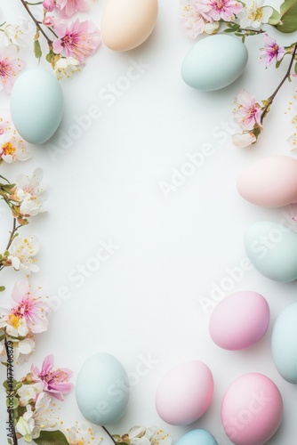 Pastel Easter Eggs and Delicate Spring Flowers
