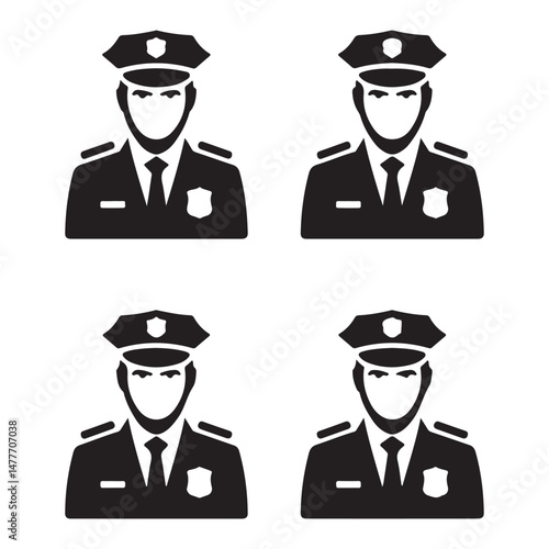 Set of Black Silhouettes of Police Officers – Uniformed Law Enforcement Figures for Security, Protection, and Safety