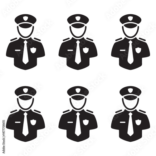 Set of Black Silhouettes of Police Officers – Uniformed Law Enforcement Figures for Security, Protection, and Safety