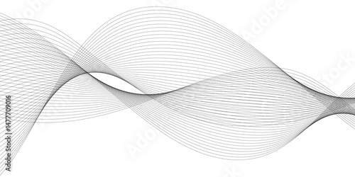Abstract wavy and curve line on transparent background. Gray curved line for banner design and frequency sound wave line. Future technology concept.